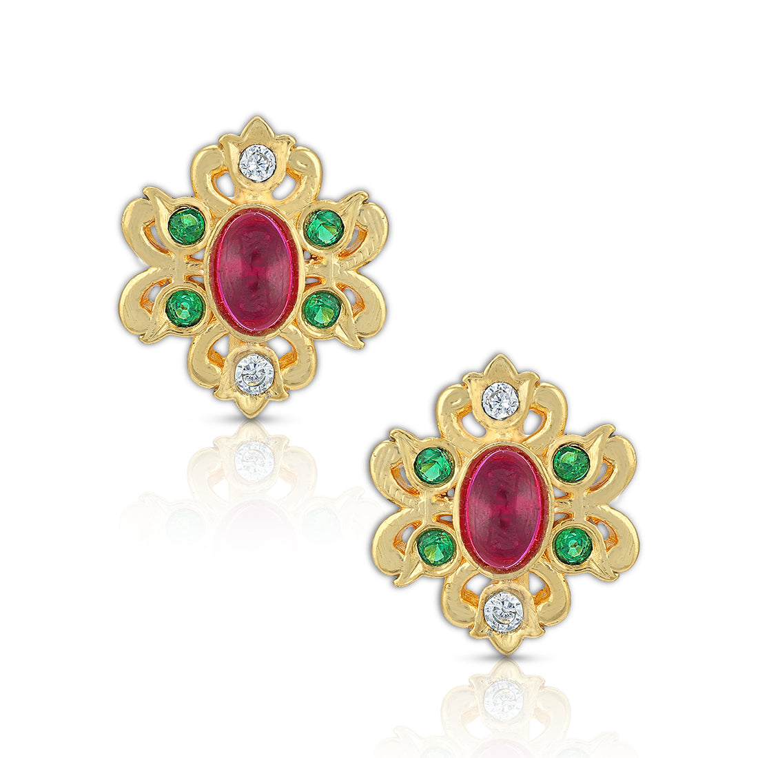 925 Sterling Silver Temple Ruby Emerald Glow Stud for Women