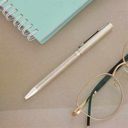 925 Sterling Silver Textured Diagonal Wave Twist Executive Writing Pen for Men
