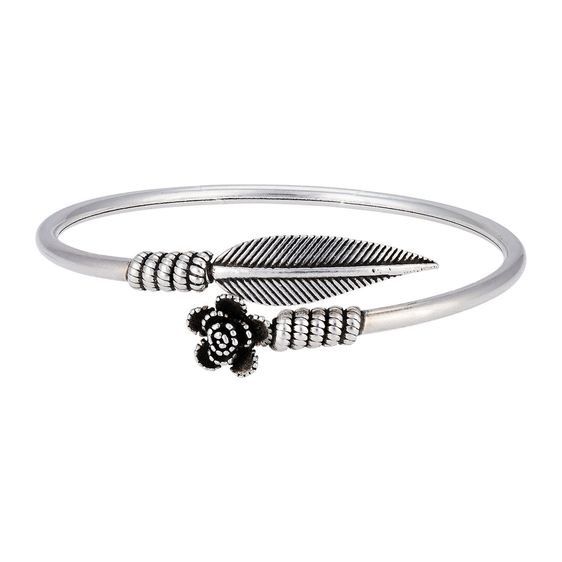 925 Sterling Silver Textured Leaf &amp; Floral Oxidized Bracelet for Women