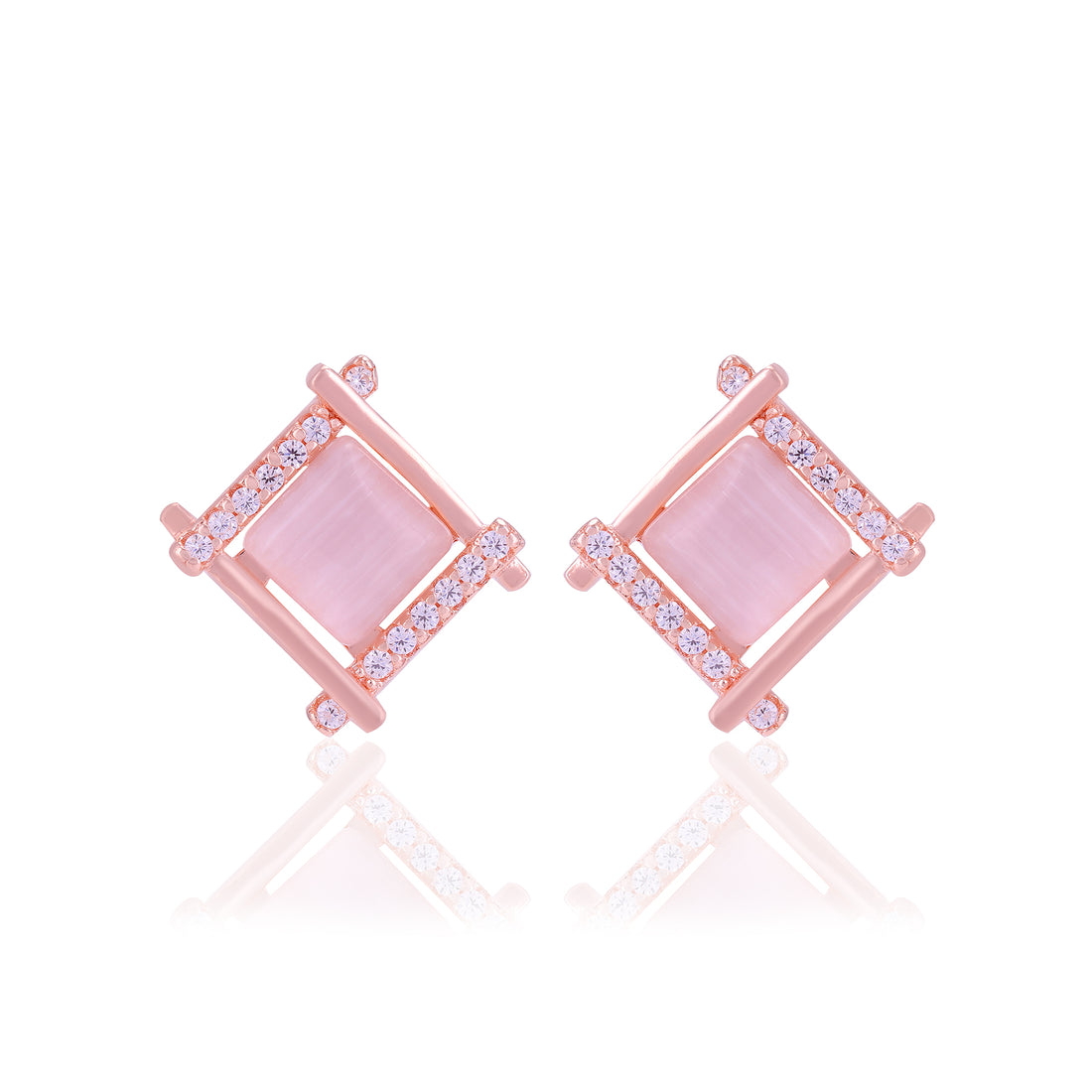 925 Sterling Silver Tilted Square Two Side Stoned Earrings For Women