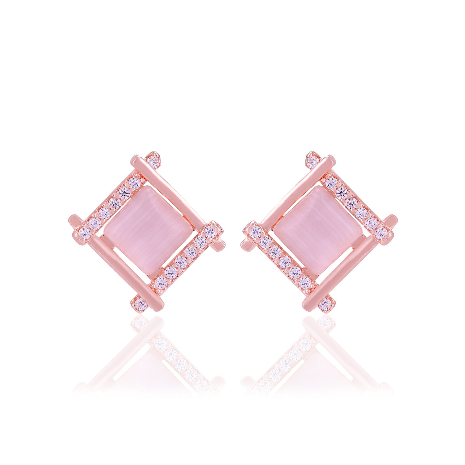 925 Sterling Silver Tilted Square Two Side Stoned Earrings For Women