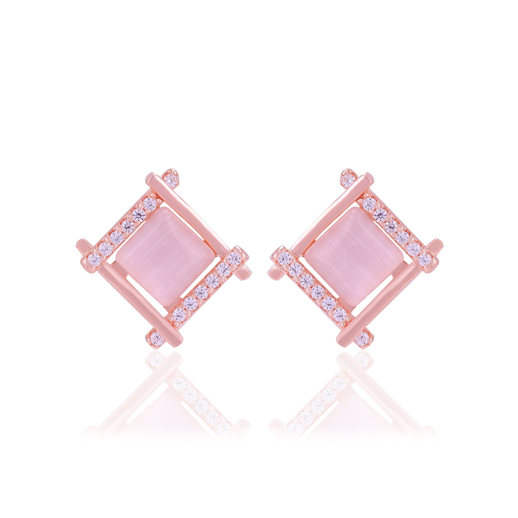 925 Sterling Silver Tilted Square Two Side Stoned Earrings For Women