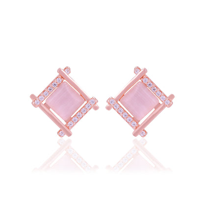 925 Sterling Silver Tilted Square Two Side Stoned Earrings For Women