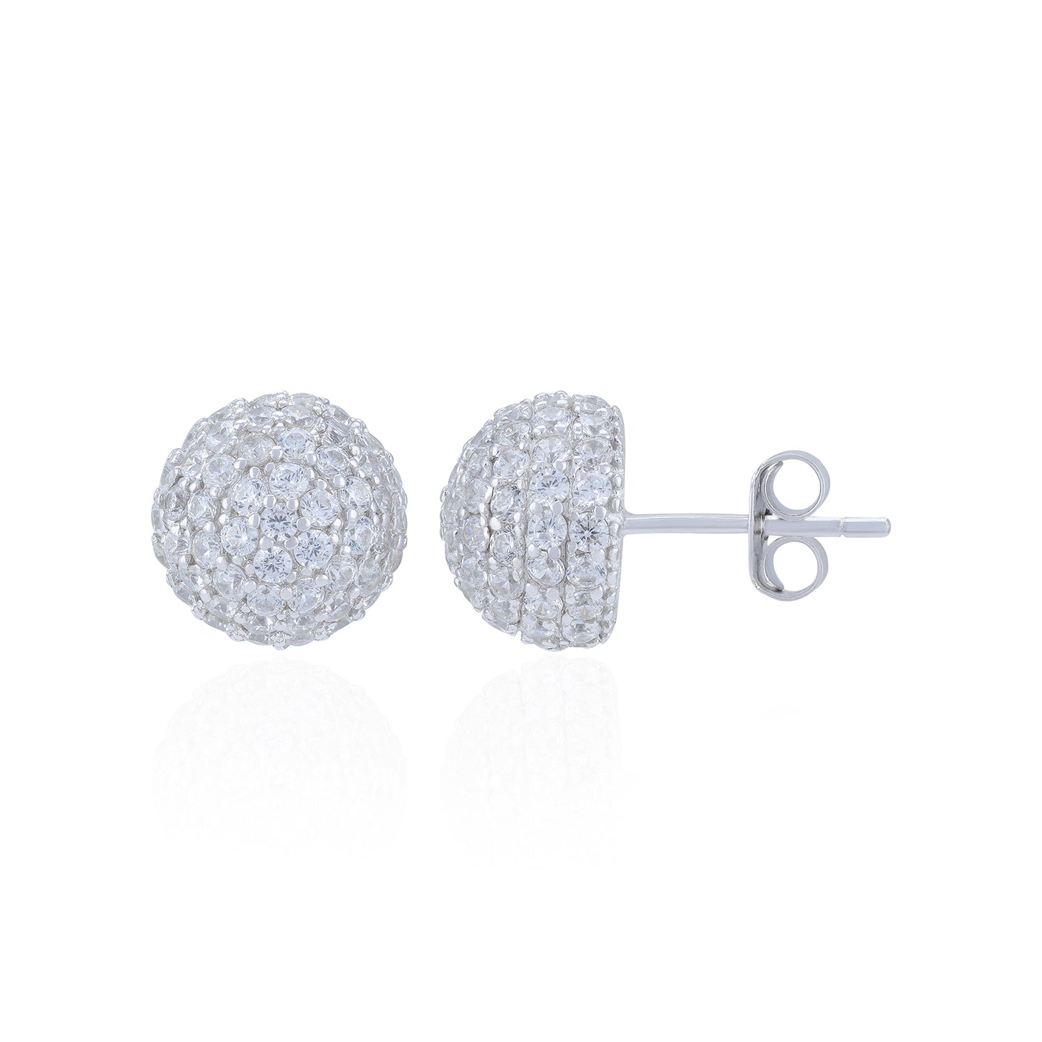 Silver ball earrings on a white background