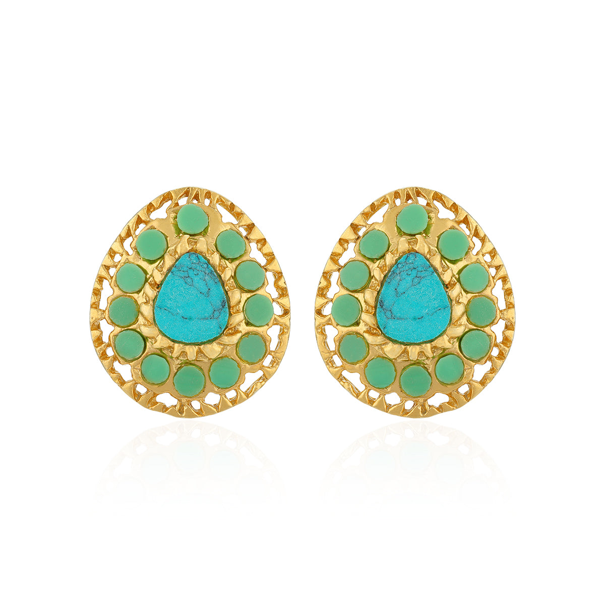 925 Sterling Silver Timeless Pear Turquoise Cluster Earrings for Women
