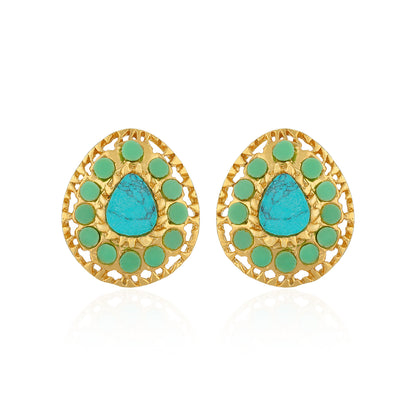 925 Sterling Silver Timeless Pear Turquoise Cluster Earrings for Women