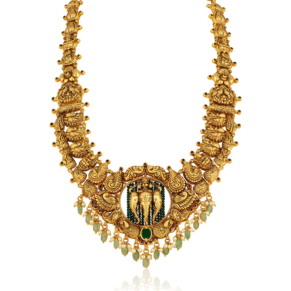 925 Sterling Silver Traditional Aesthetic Tri Elephant Face Centre Haram For Women
