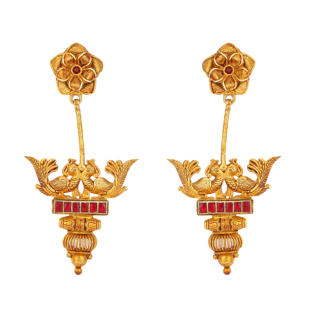925 Sterling Silver Traditional Bird Red Panel Earrings for Women