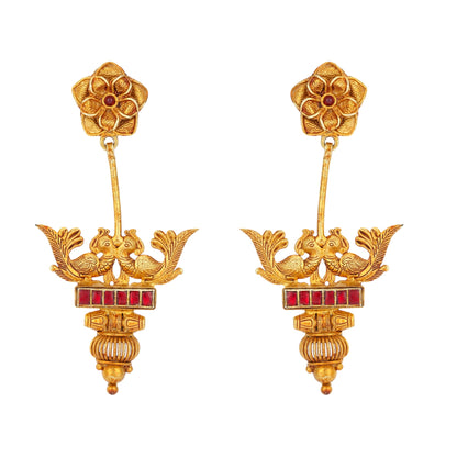 925 Sterling Silver Traditional Bird Red Panel Earrings for Women