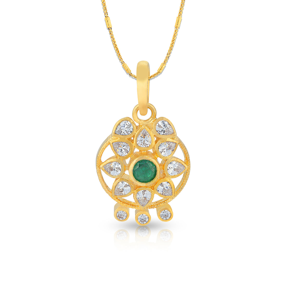925 Sterling Silver Traditional Floral Green Centered Pendent for Women