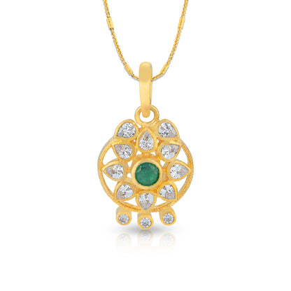925 Sterling Silver Traditional Floral Green Centered Pendent for Women