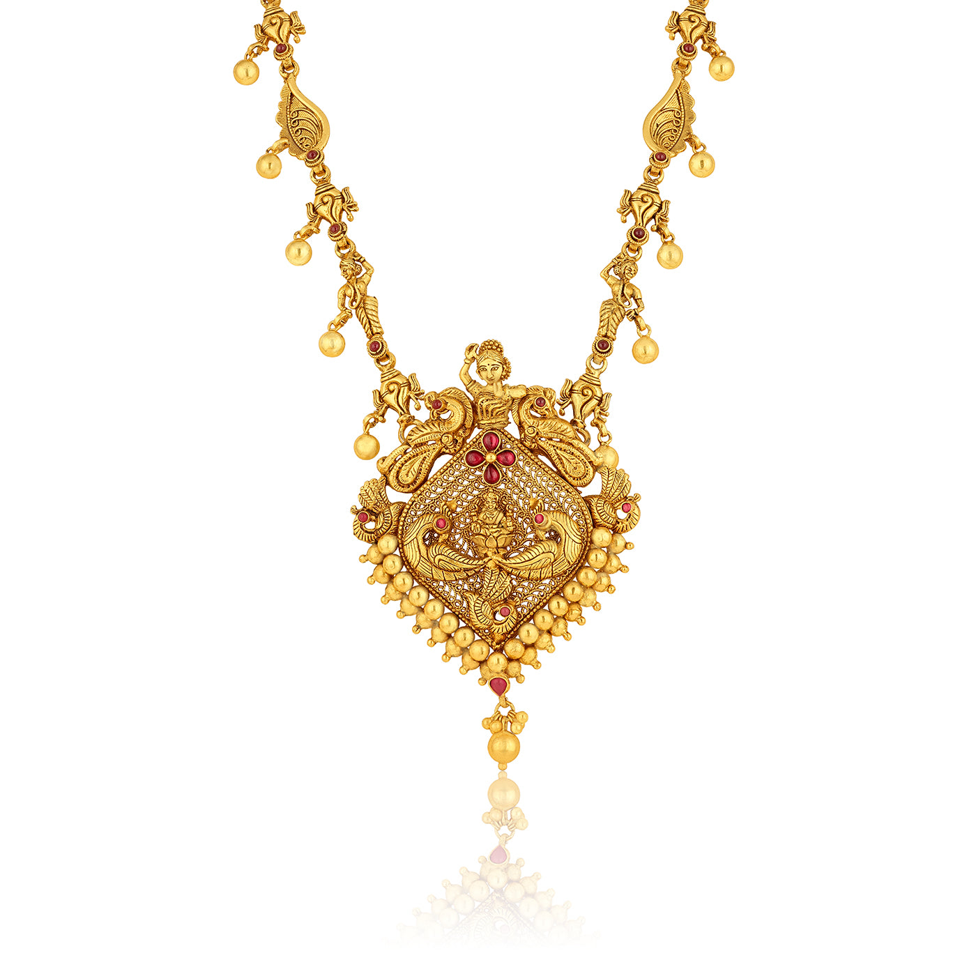 925 Sterling Silver Traditional Gold Dual Peacock Dangling Drop Haram for Women