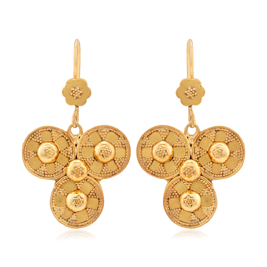 925 Sterling Silver Tri Hoop Gold Plated Earring