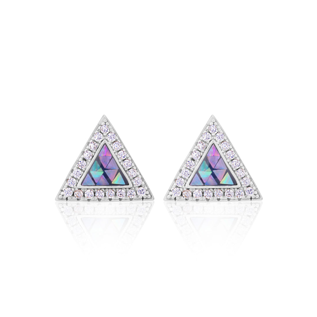 925 Sterling Silver Tri Prism Pop Rhodium Plated Stud for Women