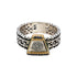925 Sterling Silver Triangular Crest Ring with Oxidized Filigree Band and Black Spinel Accents Rings For Men