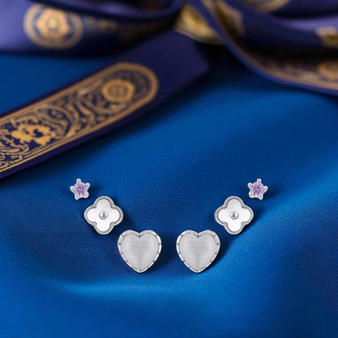 925 Sterling Silver  Tripelle LunaClover Earrings Set  For Women