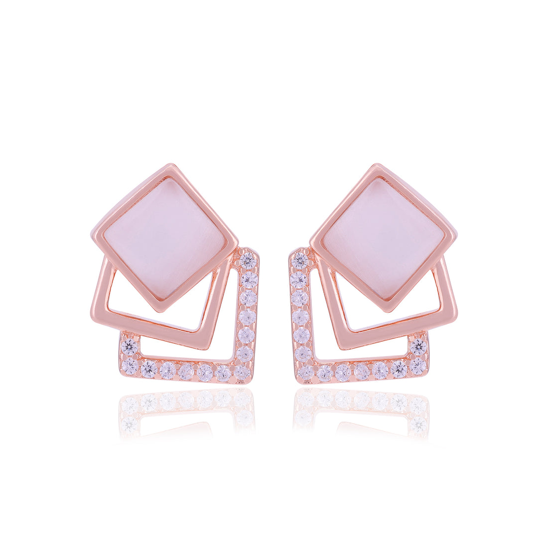 925 Sterling Silver Triple Layered Square Earrings For Women