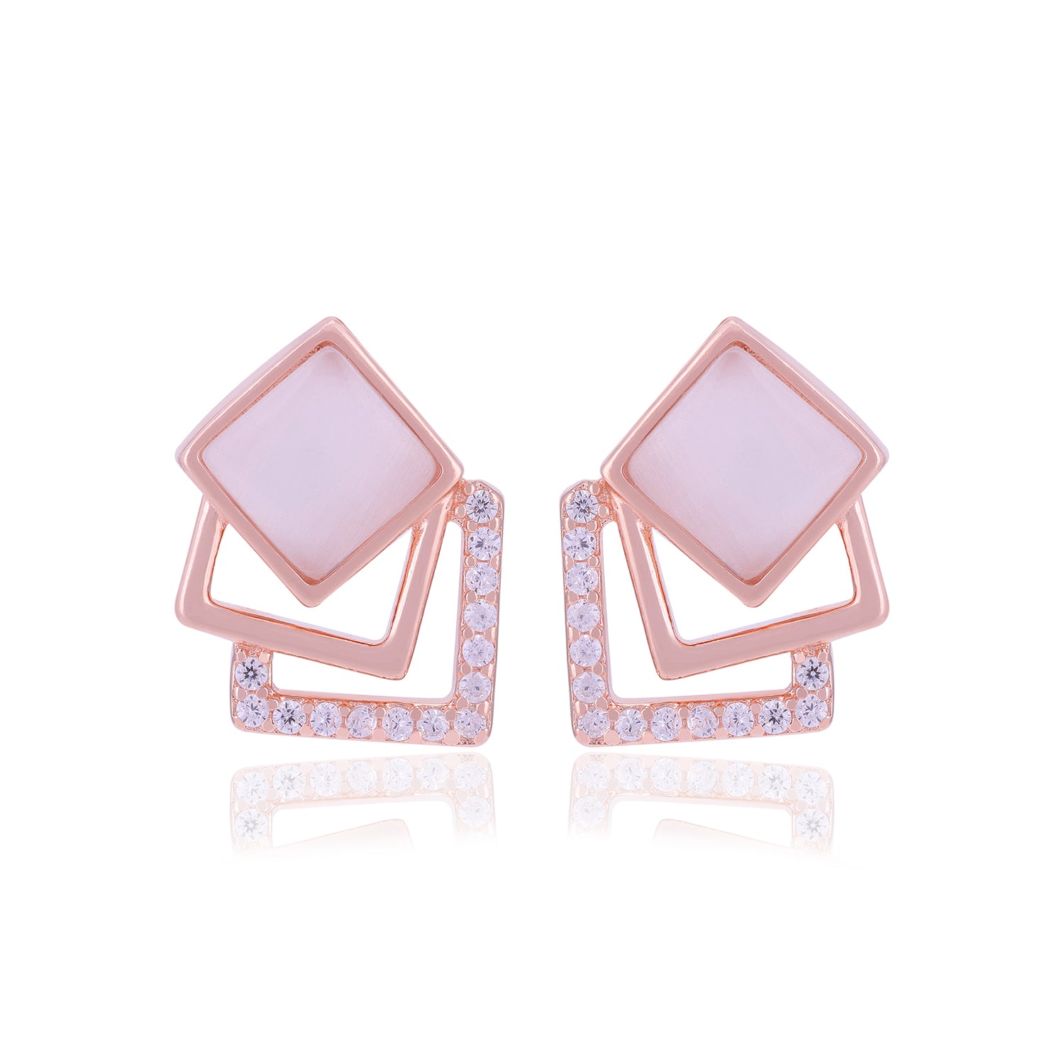 925 Sterling Silver Triple Layered Square Earrings For Women