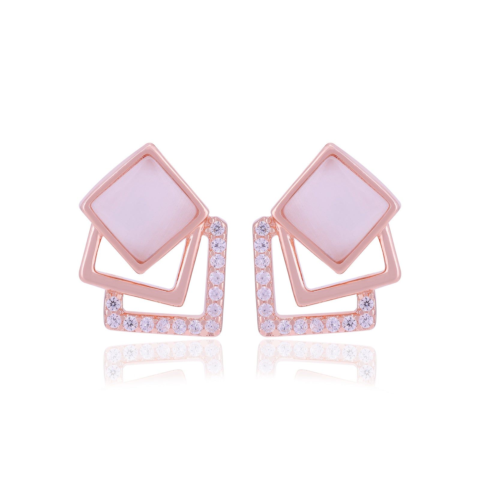 925 Sterling Silver Triple Layered Square Earrings For Women