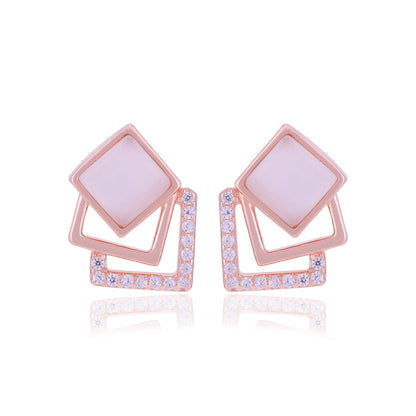 925 Sterling Silver Triple Layered Square Earrings For Women