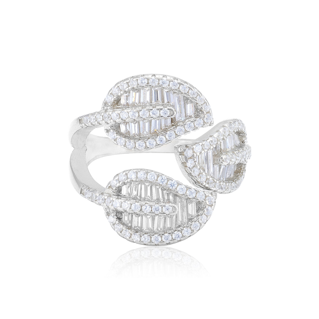 925 Sterling Silver Triple Leaf Baguette Mirage Ring for Women