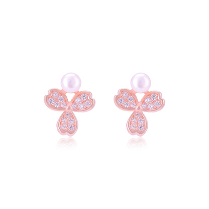 925 Sterling Silver Triple Petal Hearts Earrings For Women