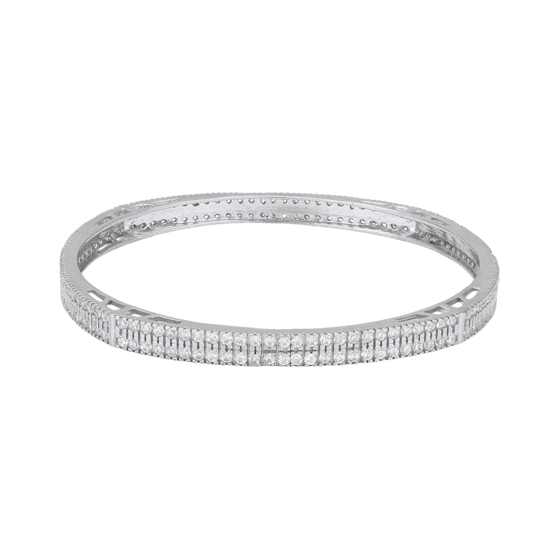 925 Sterling Silver Triple Row Eternity Vertical Baguette Round Stone Bangle for Women