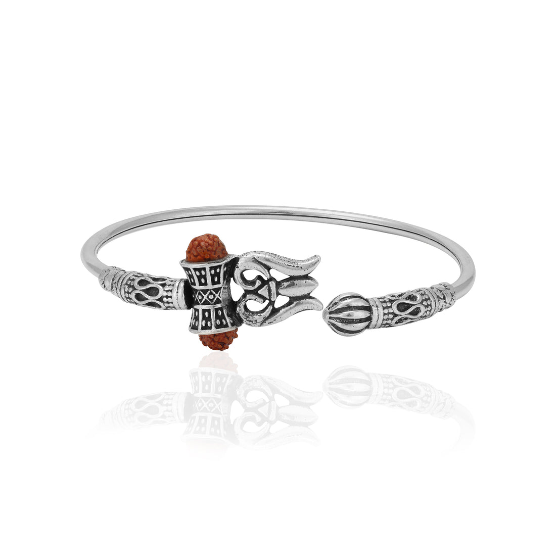 925 Sterling Silver Trishul Shivan Rudraksha Blessing Oxidised Bracelet For Men