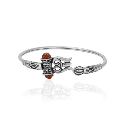 925 Sterling Silver Trishul Shivan Rudraksha Blessing Oxidised Bracelet For Men