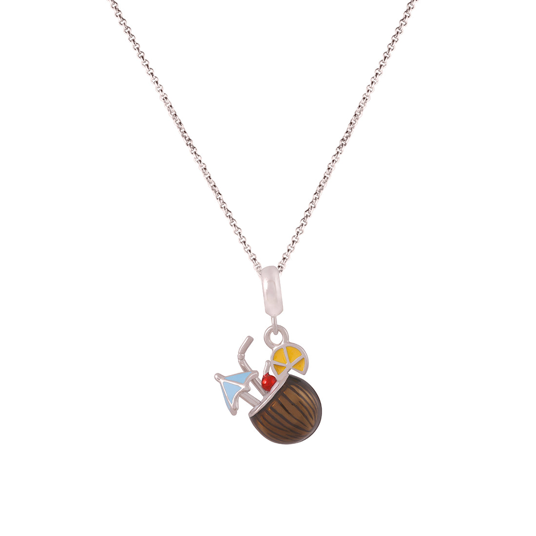 925 Sterling Silver Tropical Sips Coconut Drink Pendant for Women
