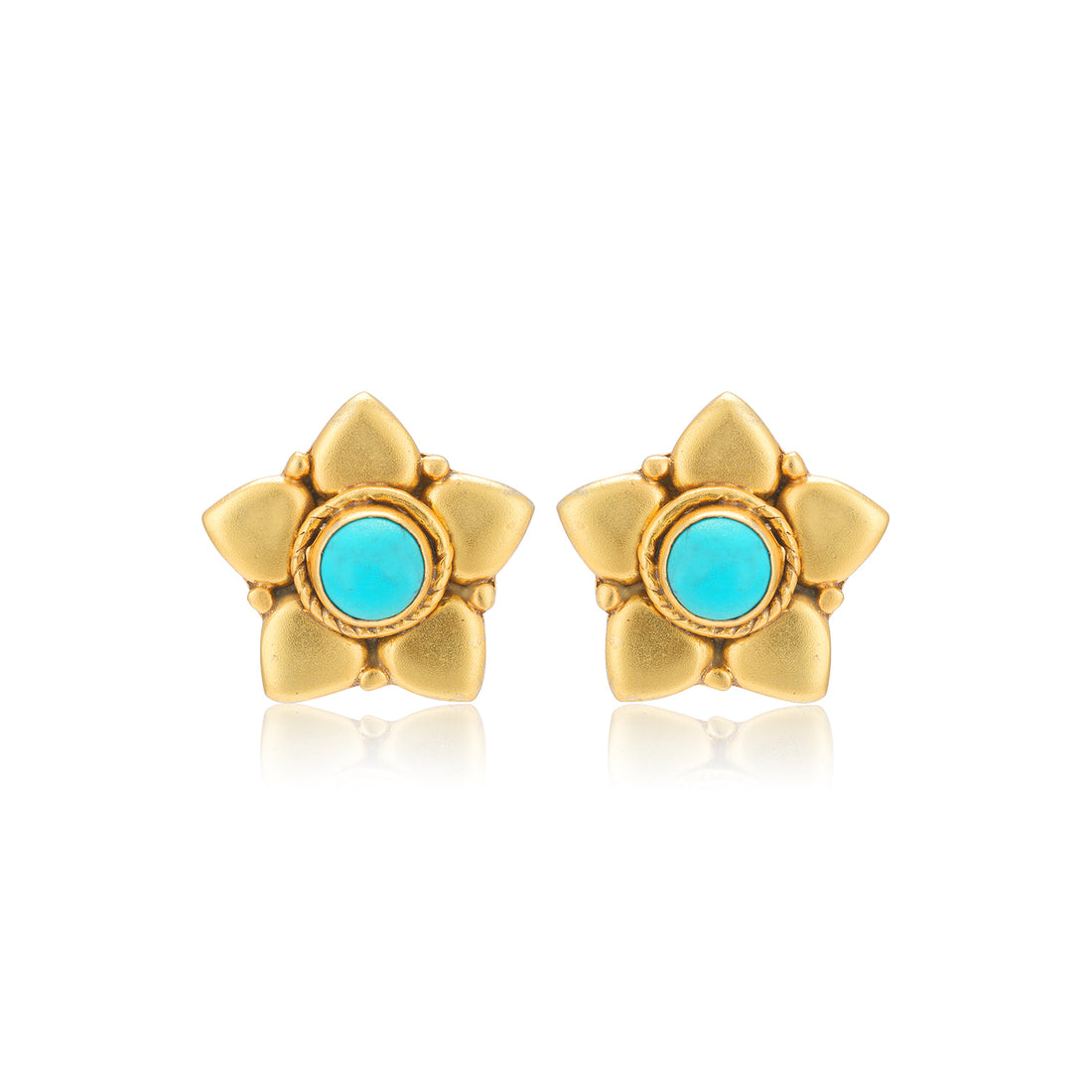 925 Sterling Silver Turquoise Centered Bold Floral Gold Plated Earrings For Women