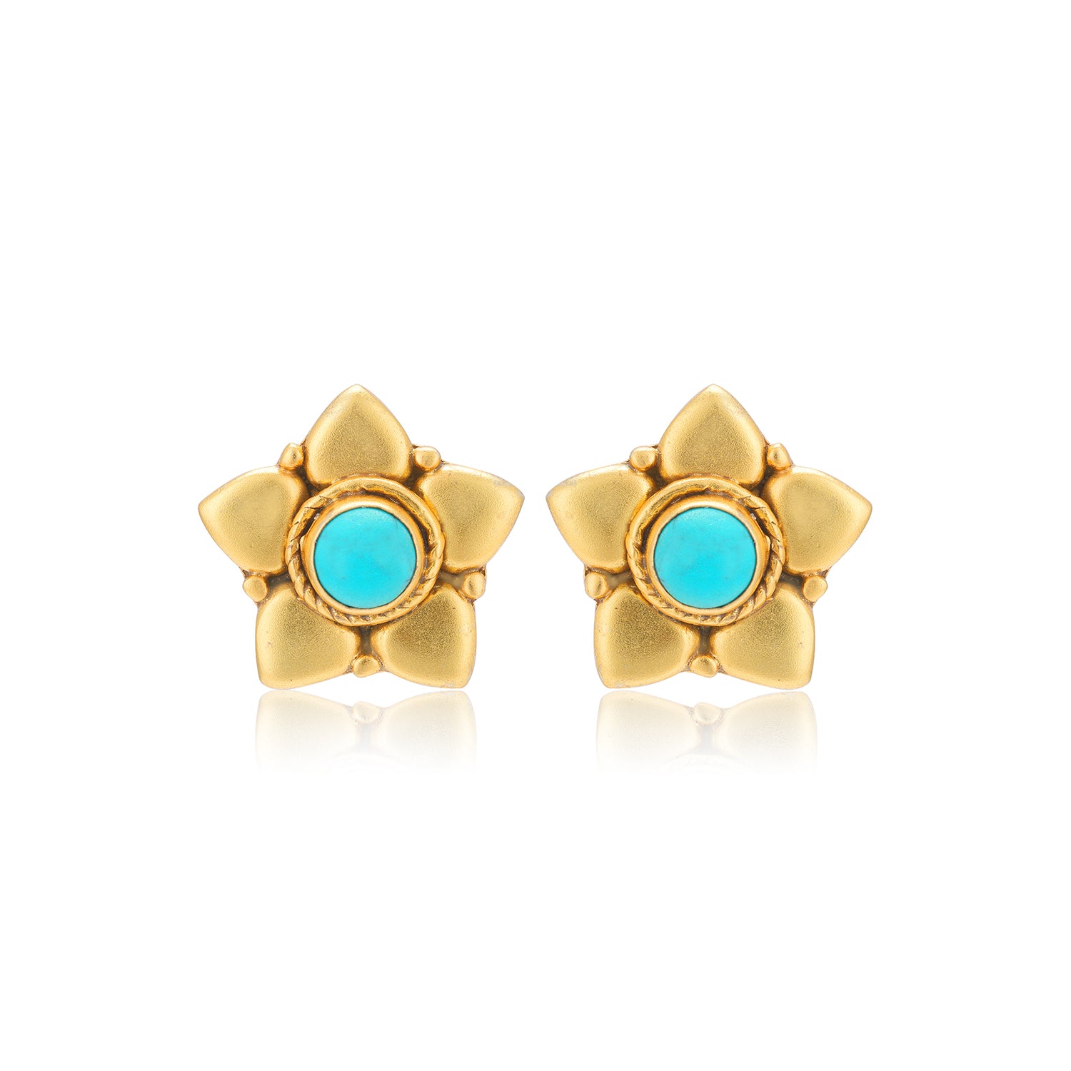 925 Sterling Silver Turquoise Centered Bold Floral Gold Plated Earrings For Women