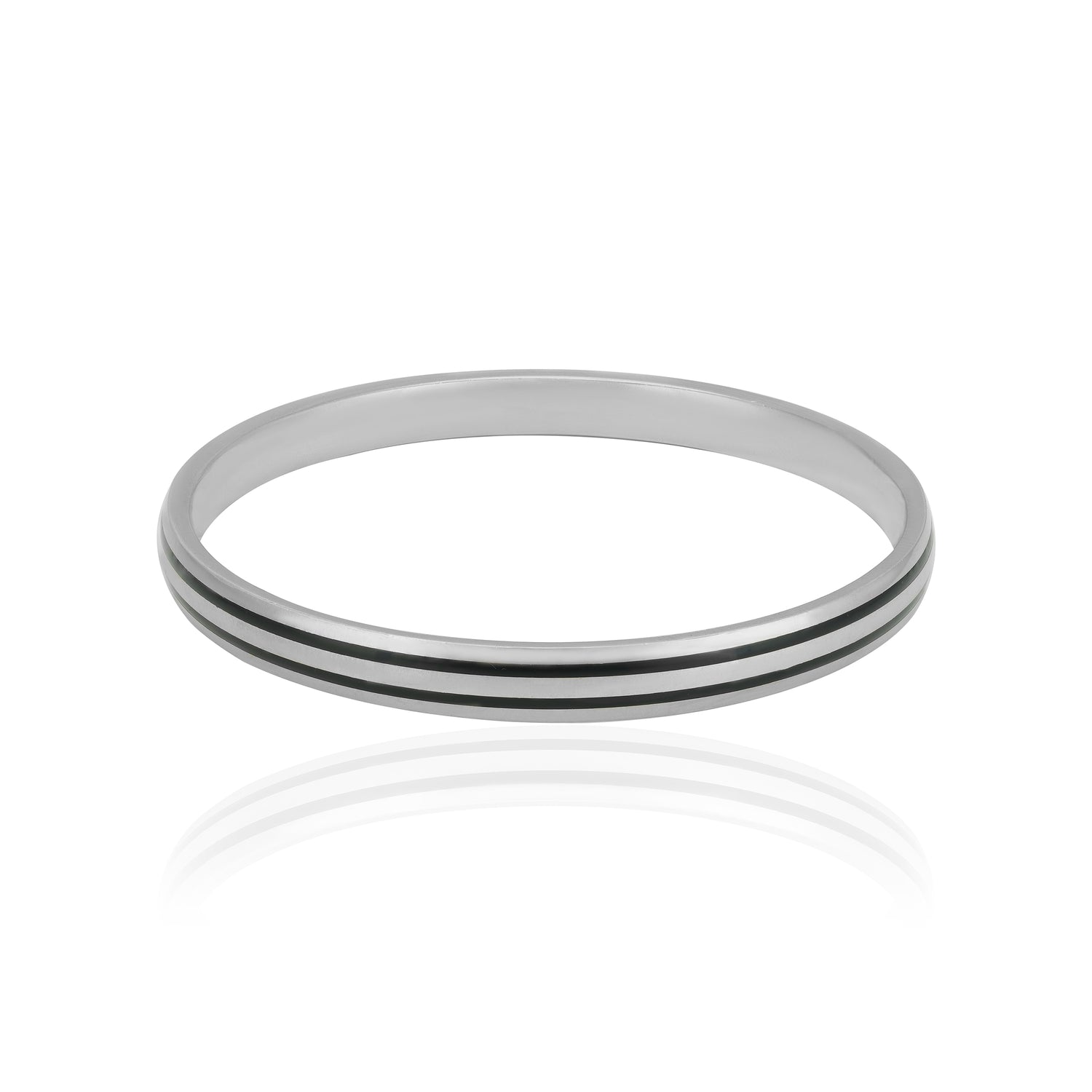 925 Sterling Silver Twin Drive Black Stripe Rhodium Plated Kada for Men