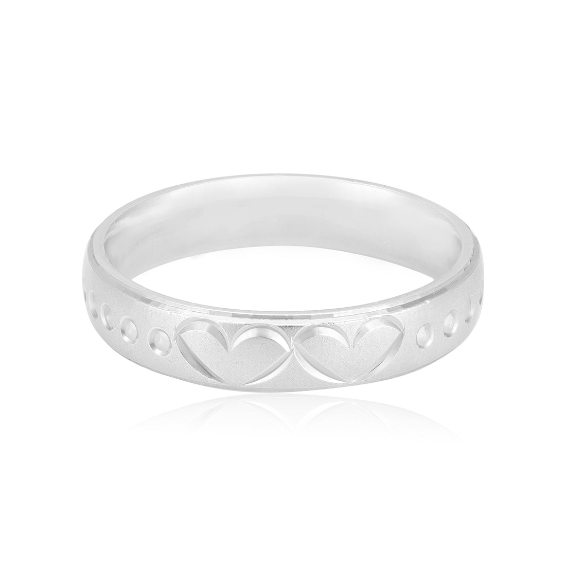925 Sterling Silver Twin Heart Imprint Band Ring For Women