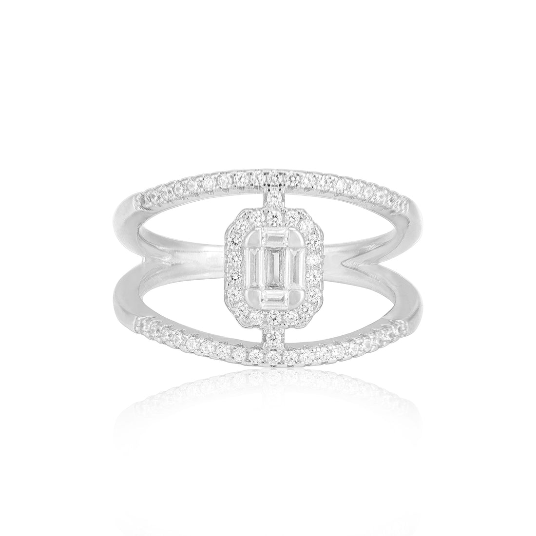 925 Sterling Silver Twin Orbit Baguette Cluster Sparkle Ring for Women