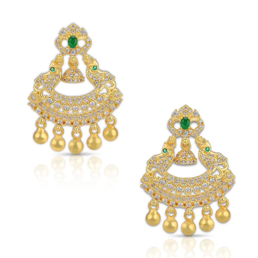 925 Sterling Silver Twin Peacock Emerald Earring for Women