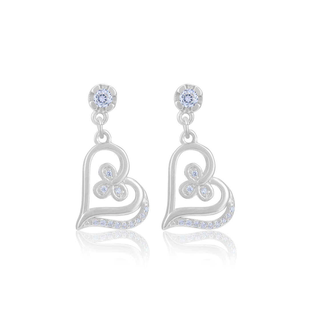 925 Sterling Silver Twinkle Heart Petal Drop Rhodium Plated Earrings for Women