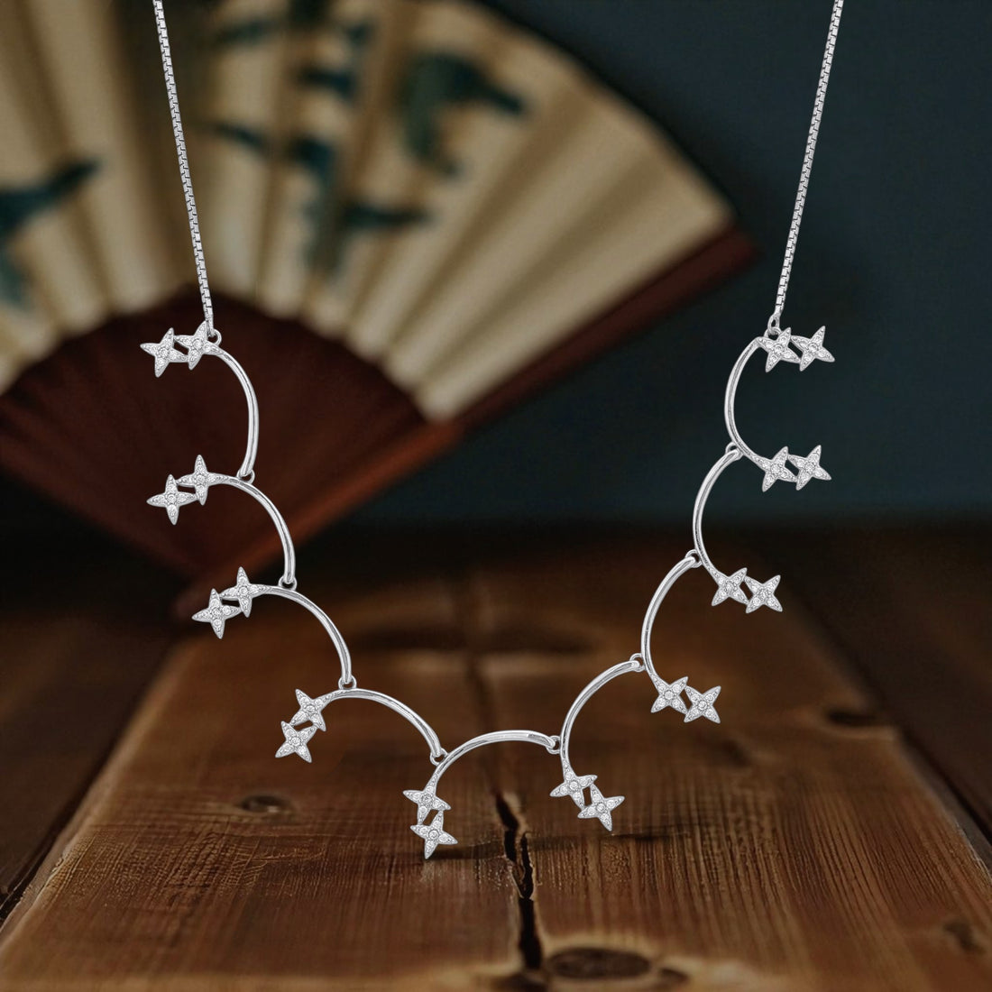 925 Sterling Silver Twinkling Floral Star Motif Necklace for Women