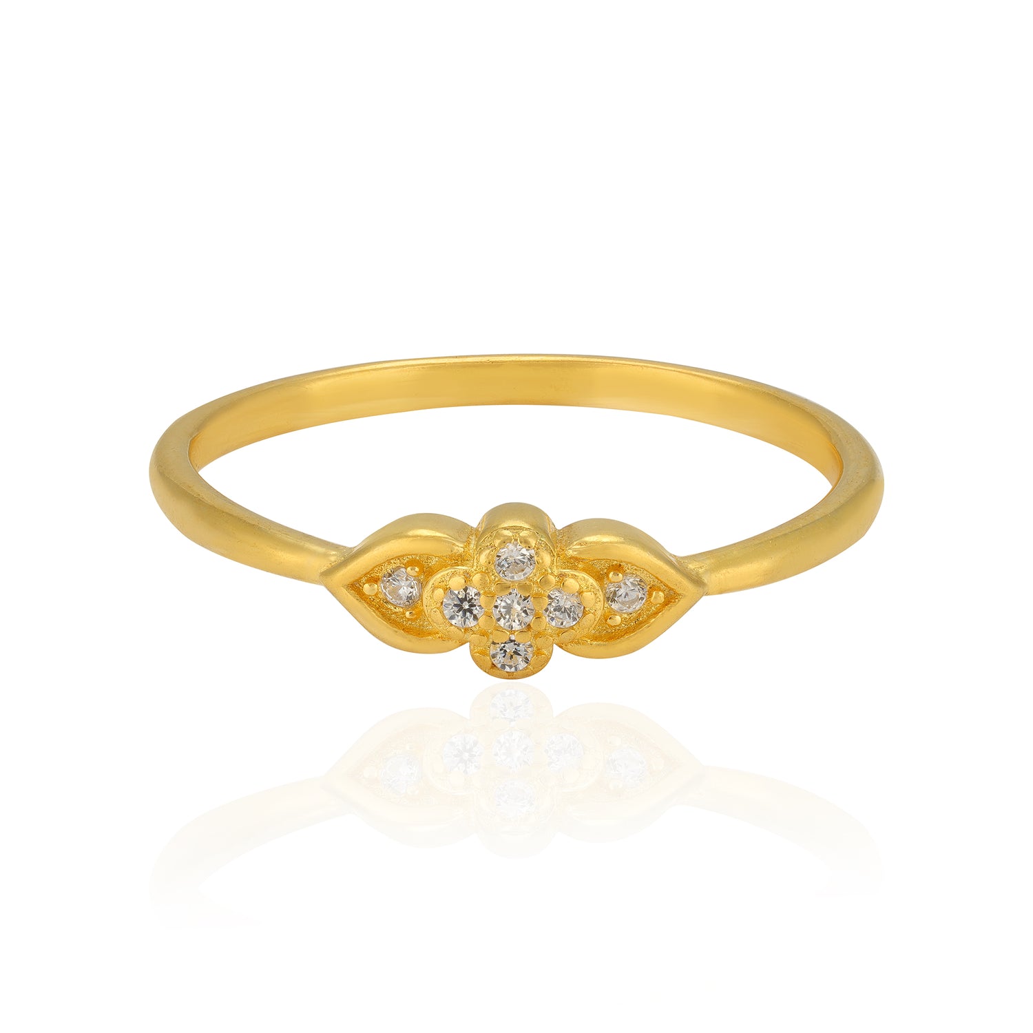 925 Sterling Silver Twinleaf Gold Plated Ring for Women