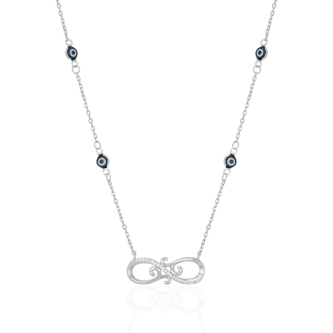 925 Sterling Silver Twisted Infinity Symbol Enamel Evil Eye Chain Pendant for Women