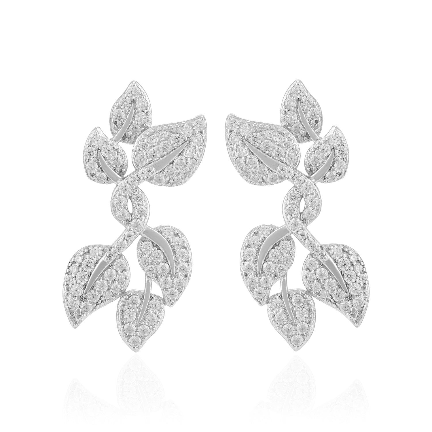 925 Sterling Silver Twisted Vine Leaf Rhodium Plated Earrings For Women