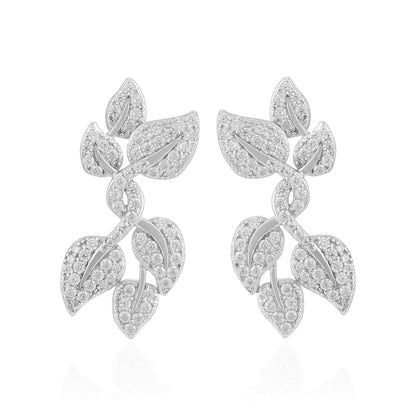 925 Sterling Silver Twisted Vine Leaf Rhodium Plated Earrings For Women