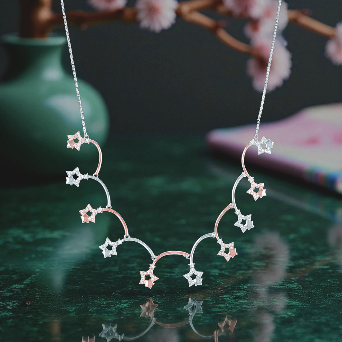 925 Sterling Silver Two-Tone Shooting Star Necklace for Women