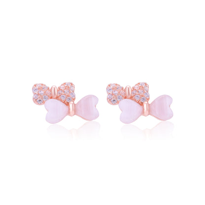 925 Sterling Silver Two Contrast Bow Earrings For Women