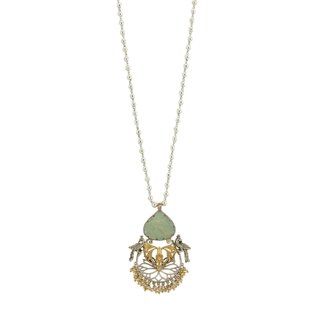 925 Sterling Silver Two Tone Peacock Sides Trendy Chain Pendant For Women