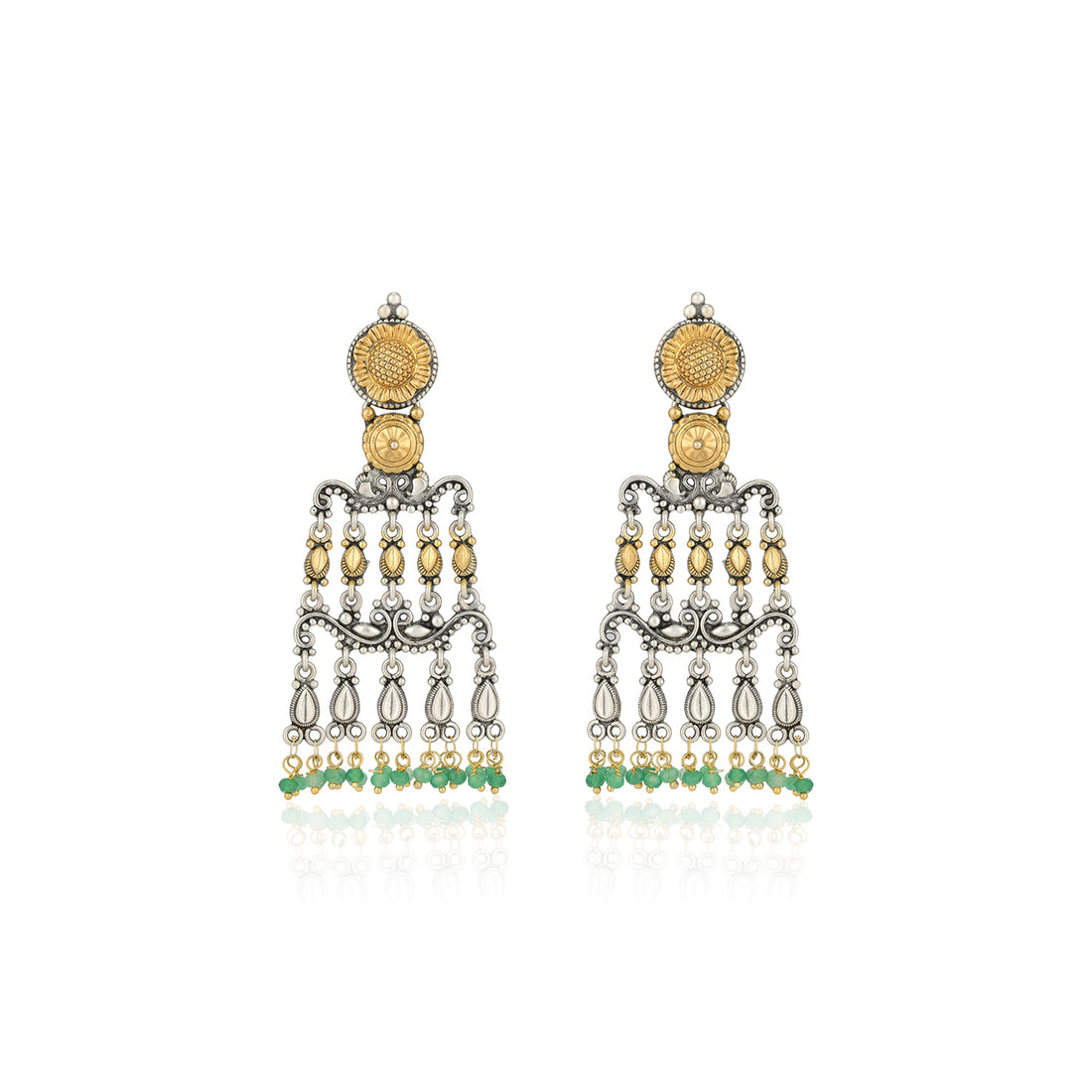 925 Sterling Silver Two Tone Pear Dangles Green Beads Earrings for Women