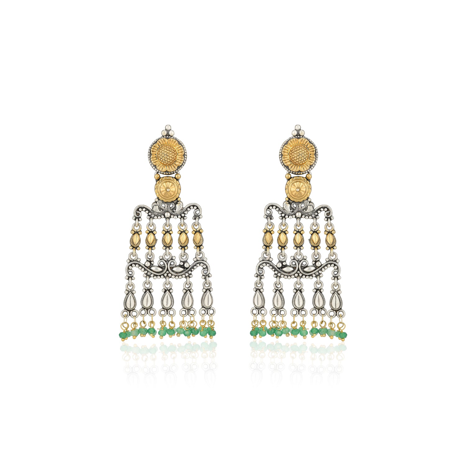 925 Sterling Silver Two Tone Pear Dangles Green Beads Earrings for Women