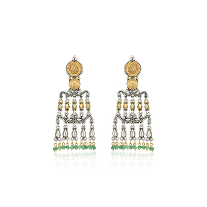 925 Sterling Silver Two Tone Pear Dangles Green Beads Earrings for Women
