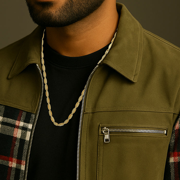 925 Sterling Silver Urban Pivot Rectangle Link Chain for Men