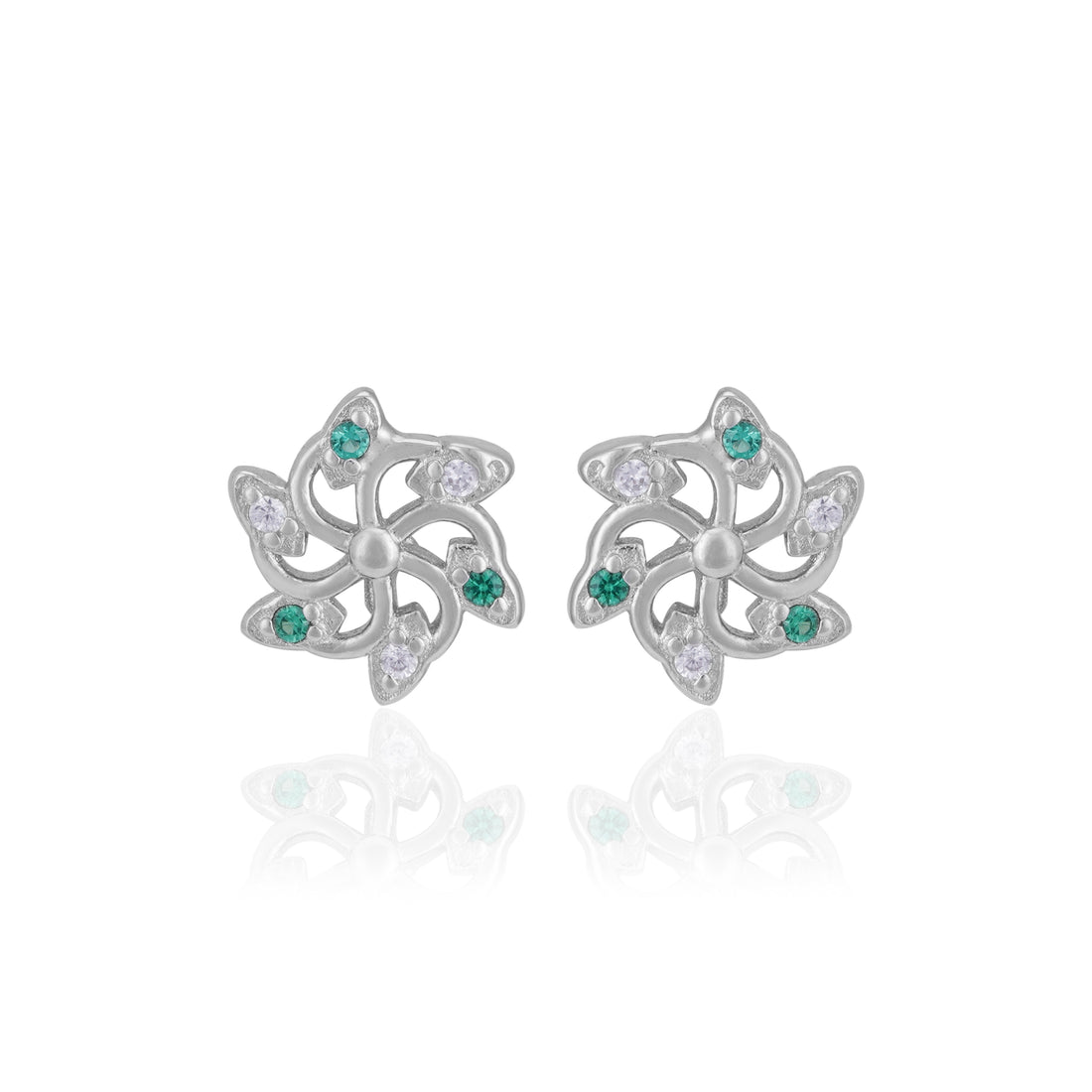 925 Sterling Silver Verdant Spin Rhodium Plated Petite Stud for Women